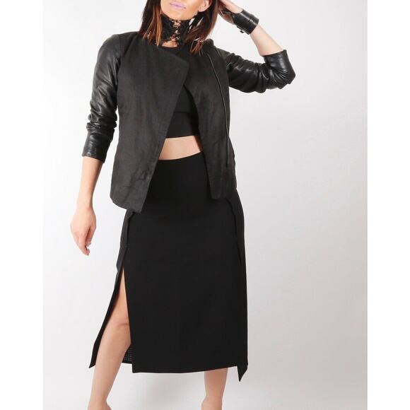 VINCE Black Cotton Leather Jacket Size 4 - Picture 1 of 12
